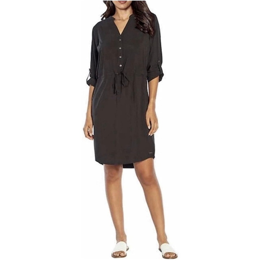 Orvis Pack And Go Classic Collection Shirt Dress Midi Large Black Tie Waist‎
